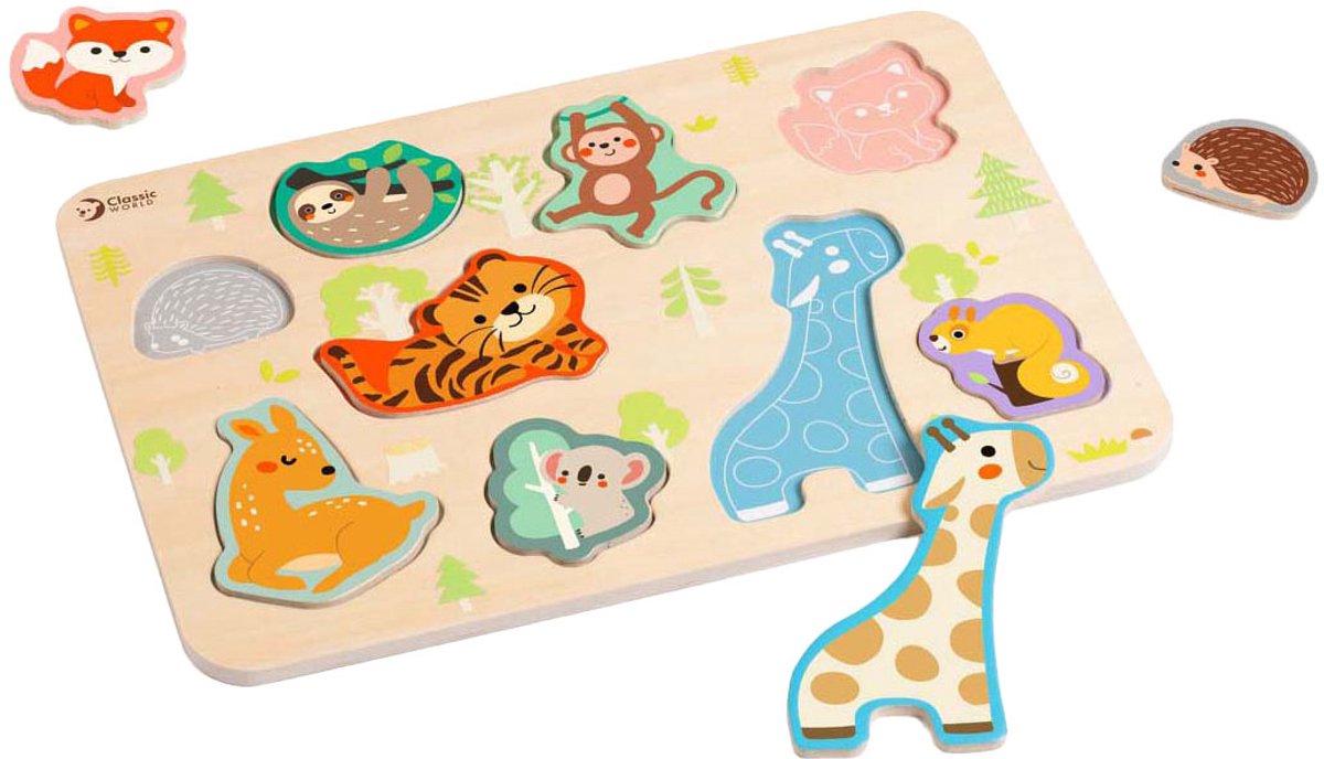 Classic World houten dierenpuzzel educatief speelgoed 10 stukjes.