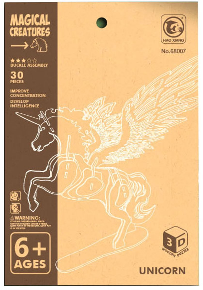 Houten Bouwpakket 3D Eenhoorn met Vleugels