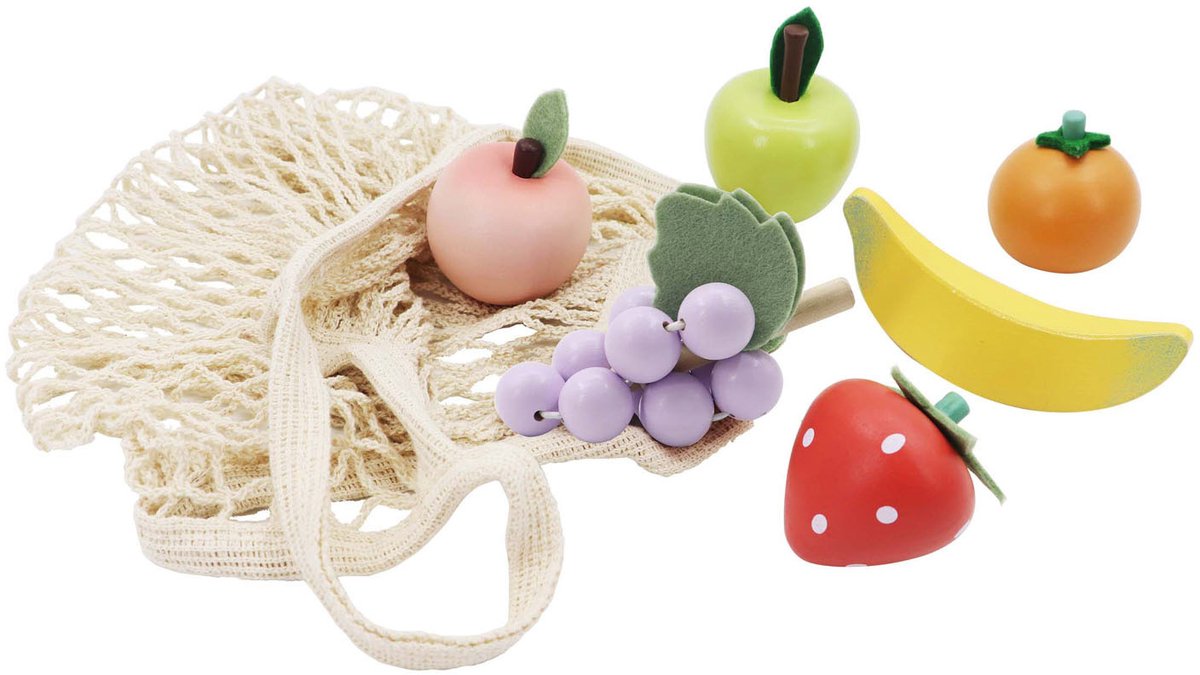 Houten Fruit in Katoenen Netje, 6st