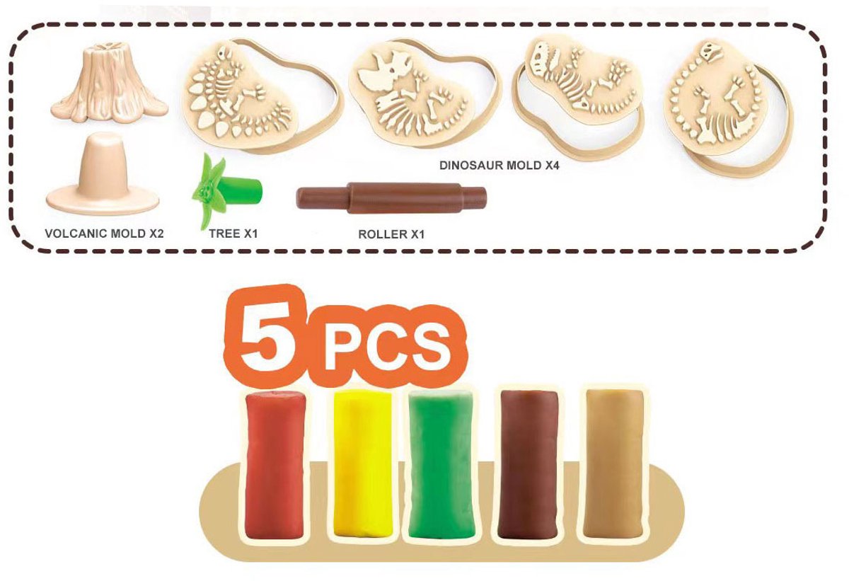 Kleiset Dinosaurus Fossielen - 5 Kleuren Klei