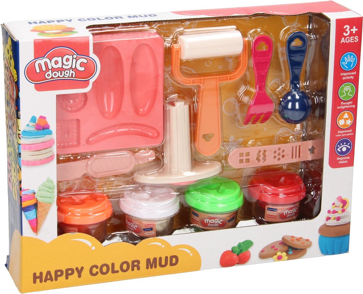 Kleiset sandwich speelset met 4 kleuren klei en gereedschap.