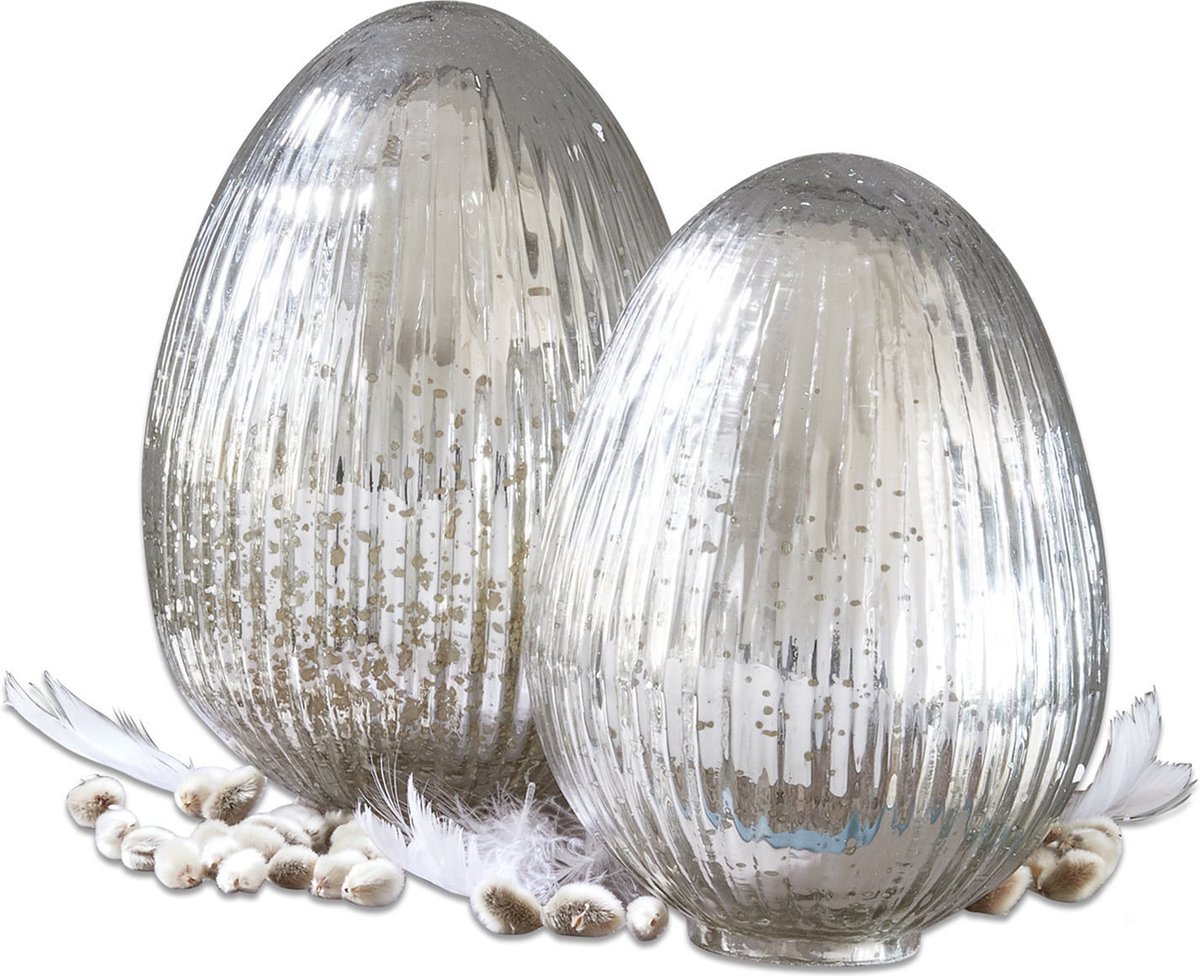 LOBERON Paasei set van 2 Duvera zilverkleurig