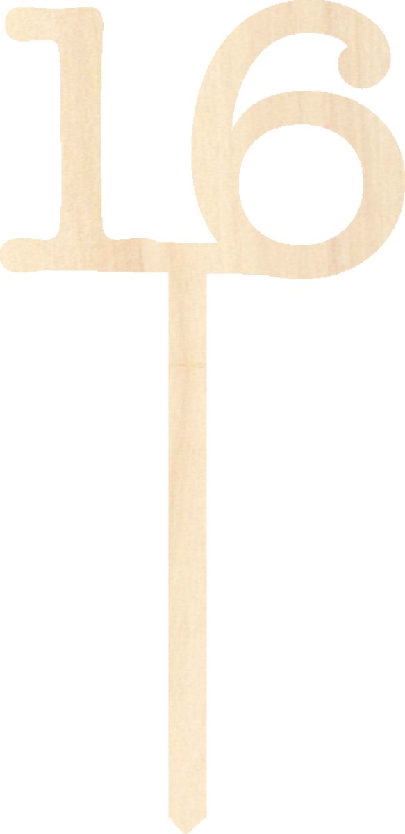 Houten taarttopper / caketopper – cijfer 16 – verjaardag / jubileum – cake / taart decoratie