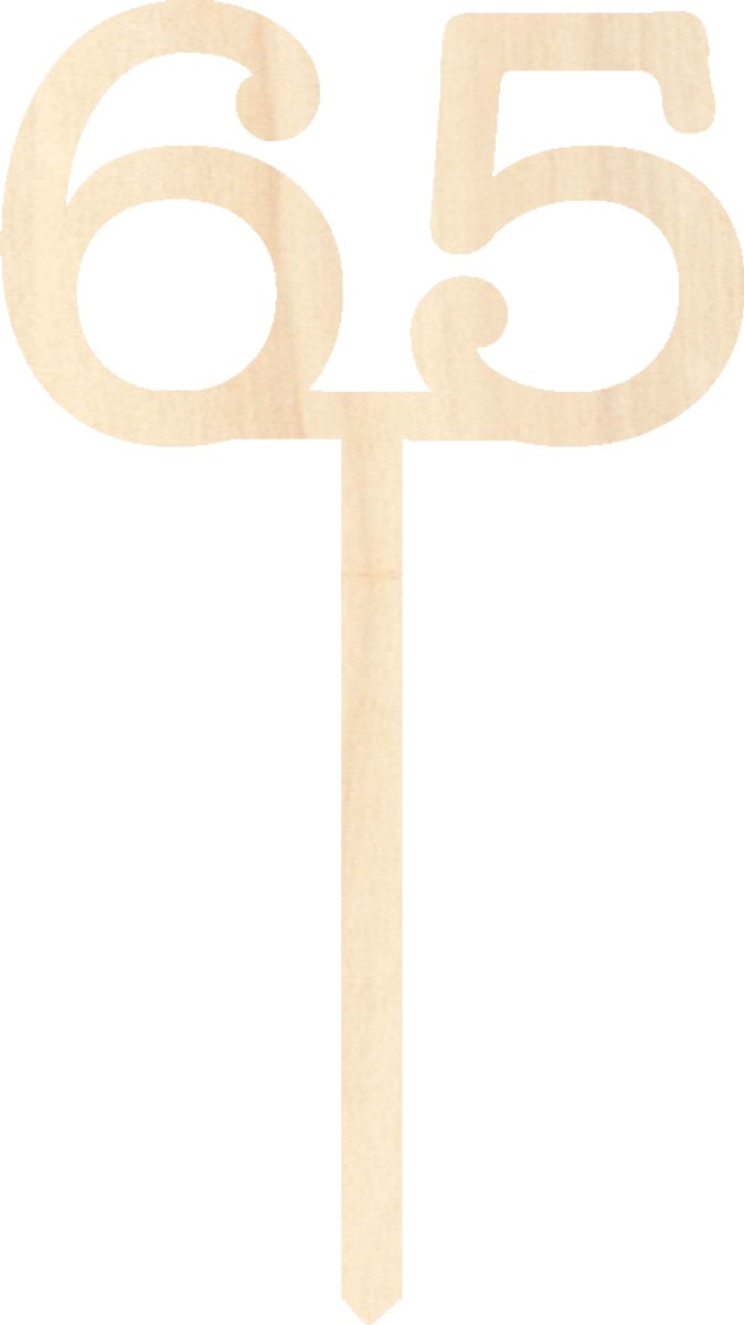 Houten taarttopper / caketopper – cijfer 65 – verjaardag / jubileum – cake / taart decoratie