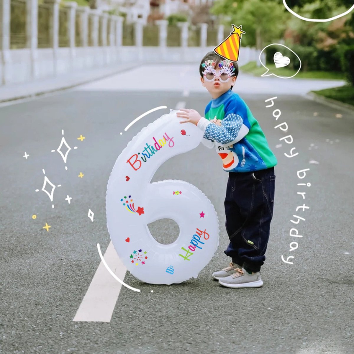 LoHa party®Daisy Folie ballonnen Set-XXL Cijfer Folie Ballon 6-Instagram-Tik Tok-Happy Birthday Sticker -Bloem ballon-Wit-Helium Ballonnen-Bruiloft-Verjardaag-Baby shower-Feestpakket-Viesering-Decoratie-4Stuks