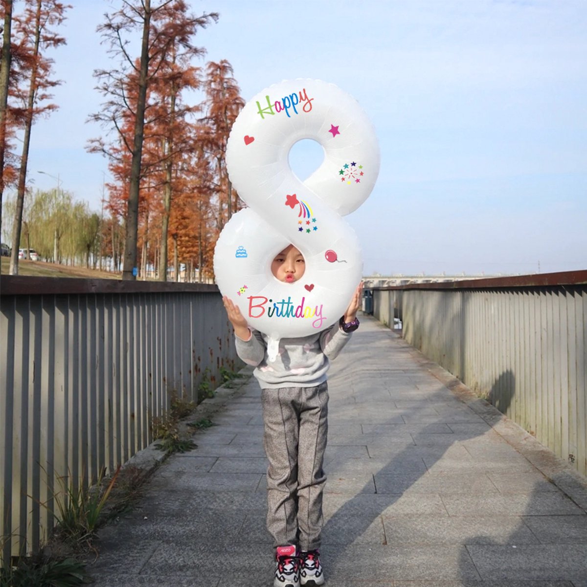 LoHa party®Daisy Folie ballonnen Set-XXL Cijfer Folie Ballon 8-Instagram-Tik Tok-Happy Birthday Sticker -Bloem ballon-Wit-Helium Ballonnen-Bruiloft-Verjardaag-Baby shower-Feestpakket-Viesering-Decoratie-4Stuks