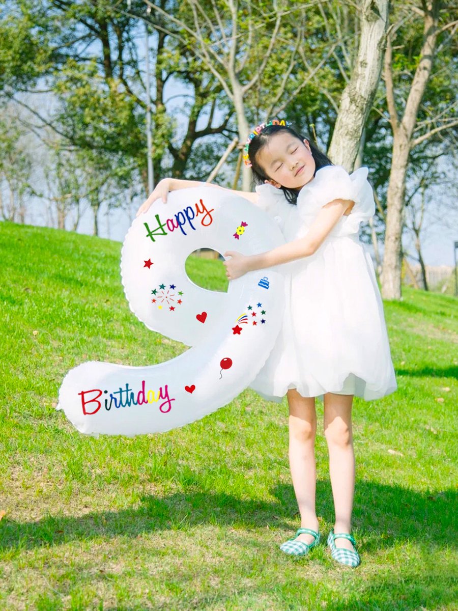 LoHa party®Daisy Folie ballonnen Set-XXL Cijfer Folie Ballon 9-Instagram-Tik Tok-Happy Birthday Sticker -Bloem ballon-Wit-Helium Ballonnen-Bruiloft-Verjardaag-Baby shower-Feestpakket-Viesering-Decoratie-4Stuks