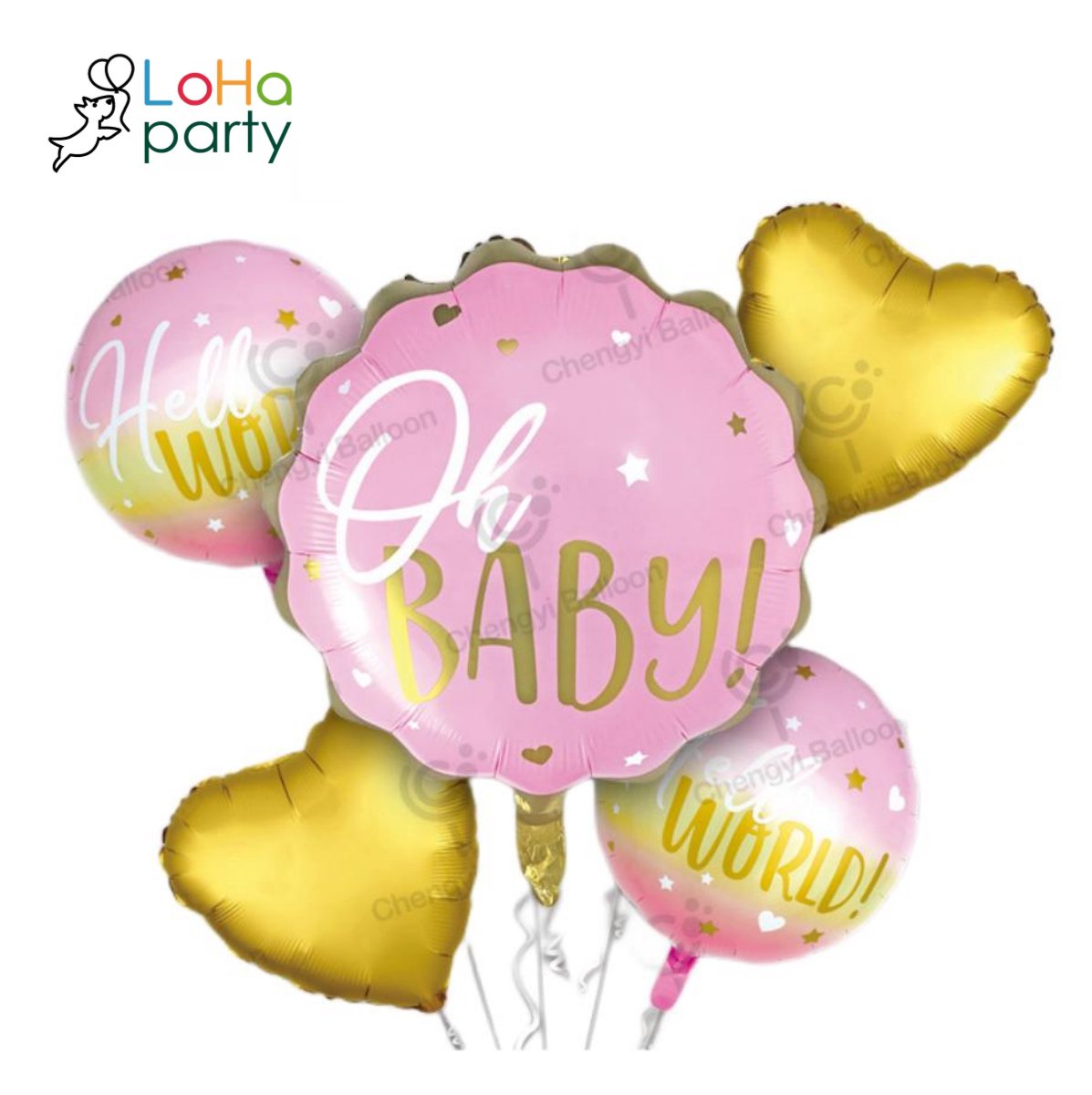 Loha-party® Oh Baby Folie Ballonnen set-babyshower-Baby geboorte feest-Vieren baby gekregen-Roze en Gouden-Hartje Folie Ballonnen
