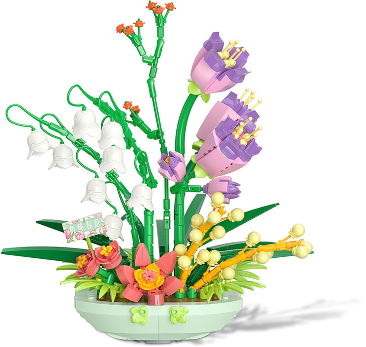 Loha-party®Bouwstenen bloemen met bloem pot-Bonsai bouwstenen-Lente Bonsai-Rozen-Anjers-Madeliefjes-Tulpen-Botanische bloemencollectie- Kunstbloemen decoratie- Huisdecoratie-632 bouwstenen