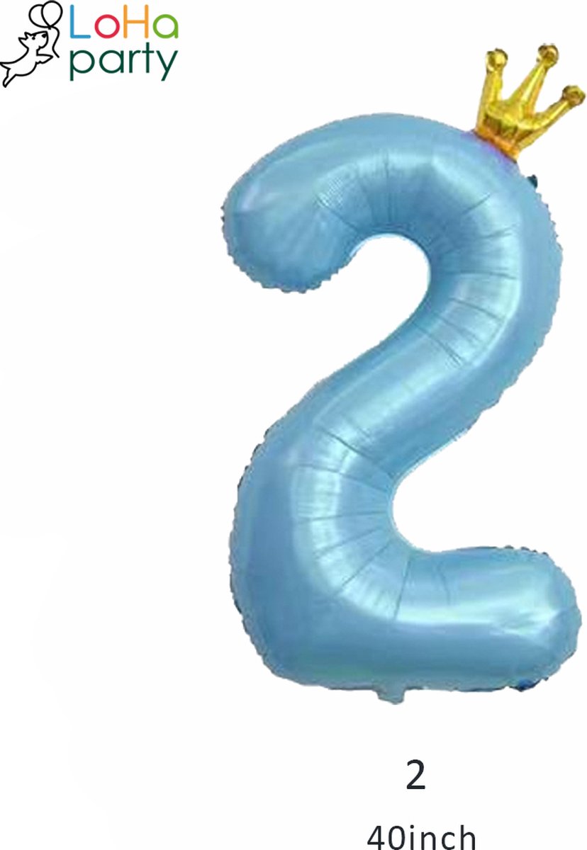 Loha-party®Folie ballon cijfer 2-De 2e verjaardag ballonnen set-De tweede verjaardag-Olifant-Goud kroon-Blauw cijfer 2-XXL cijfer 2 Ballon-Jongen-Gouden ster-Verjaardag decoratie-Versiering ballonnen-Cijfer balloon met kroon