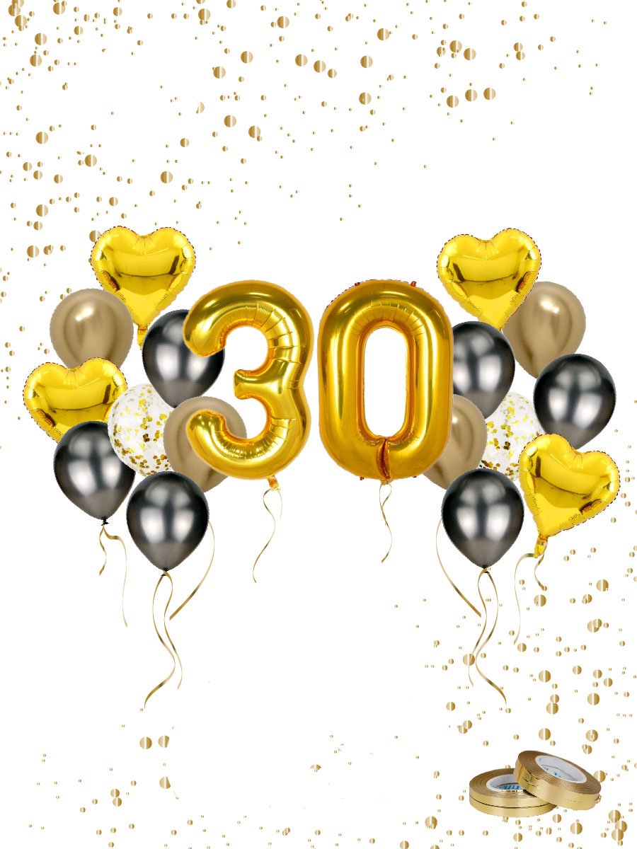 Loha-party®Folie ballon cijfer 30-Cijfer 3 en Cijfer 0-Gouden 30-Gouden hartje Folie ballonnen-30e verjaardag decoratie-Versiering-Trouwdag-Feestpakket-Herdenkingsdag Decoratie kit
