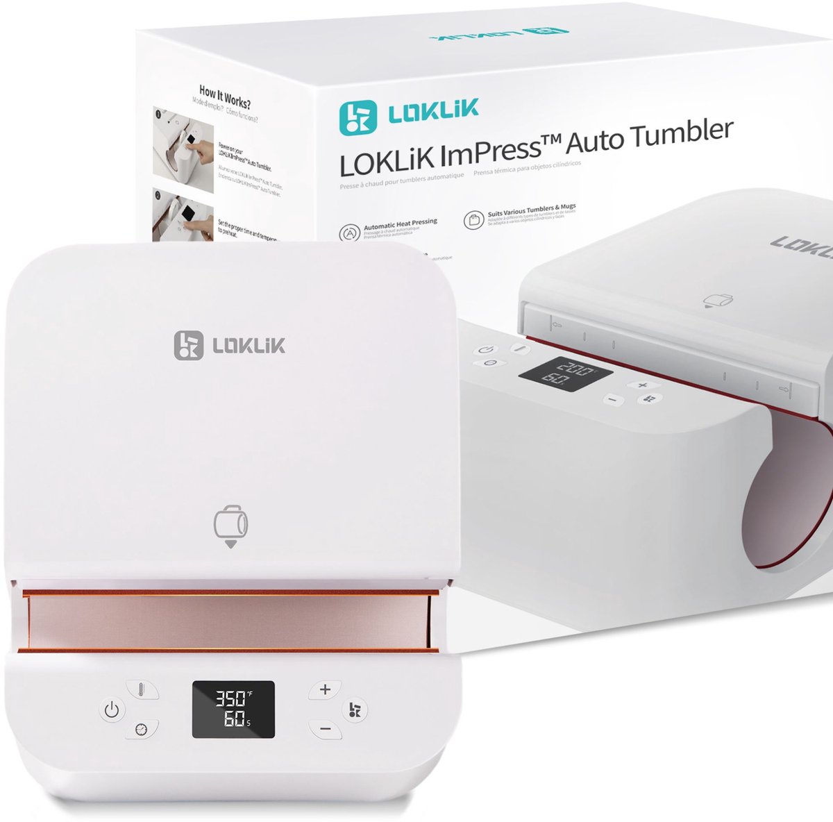 LOKLiK Auto Tumbler Heat Press Voor Mokken, Bekers, Kopjes, Drinkflessen en Tassen - Personaliseer Met Flexfolie, Vinyl - Transferpers Voor Gepersonaliseerde Items - Werkt met Glas Keramiek Staal - Wit