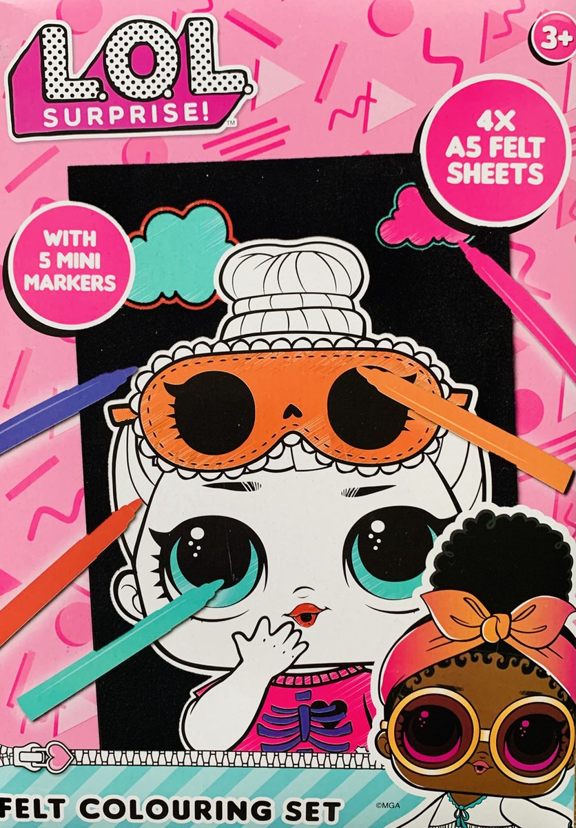 L.O.L. Surprise! velvet kleurplaten - Met 5 mini stiften - LOL SURPRISE - L.O.L. Surprise OMG - Knutselen meisjes - lol - Kleurboek - Meisje met knot