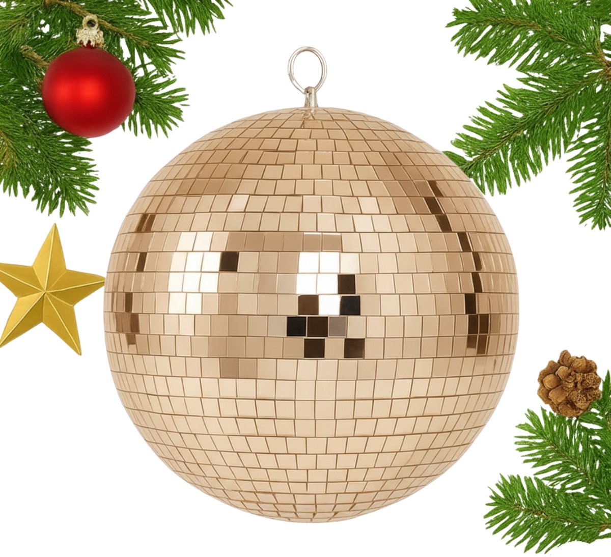 Lomera Kerst Discobal - Spiegelbol Champagne - Ø30 CM Discobal - Feeststemming Interieur - Champagnekleurig Spiegelglas - Disco Bol - Kerstversiering - Feestdagen Decoratie - Discobal Ophangen - Champagnekleurige Discobal