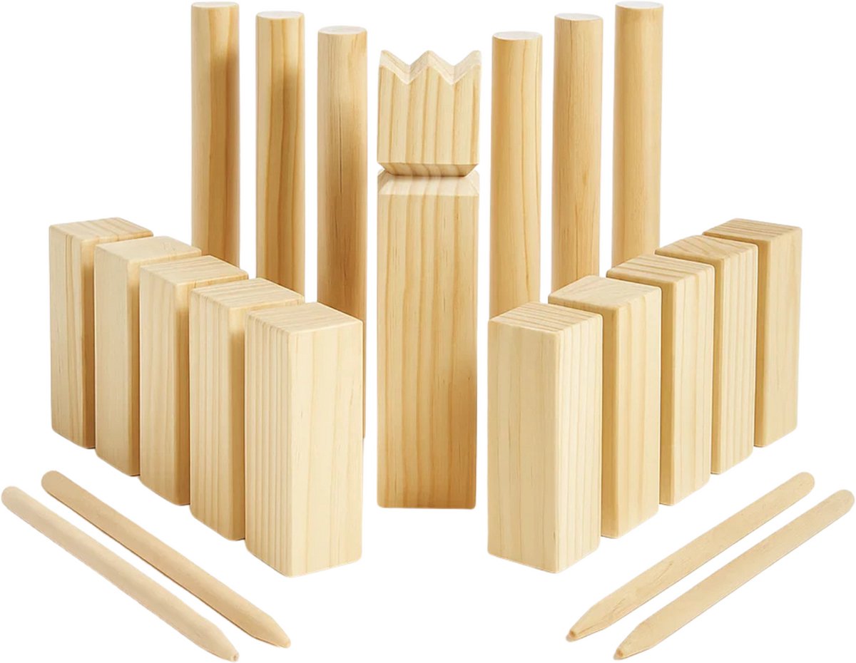 Lomera Kubb Spel - Zweeds Werpspel - Buitenspel - Houten Spel - Koningsstuk en Stokken - voor Jong en Oud - Werpspel voor Camping - Hoogwaardige Kwaliteit Hout - Complete Set - Teams van Meer Personen - Vlak Speelveld - Educatief en Sportief