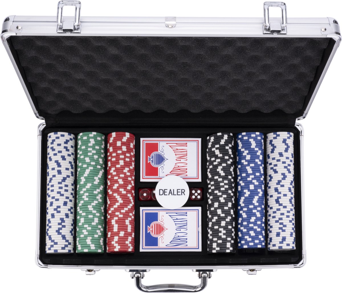 Pokerset in zilveren koffer, met 300 chips (11.5 gram) - Engelhart Games