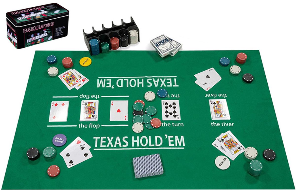 Pokerset met kaarten, kleed en 200 chips (4 gram) in doos - Engelhart Games