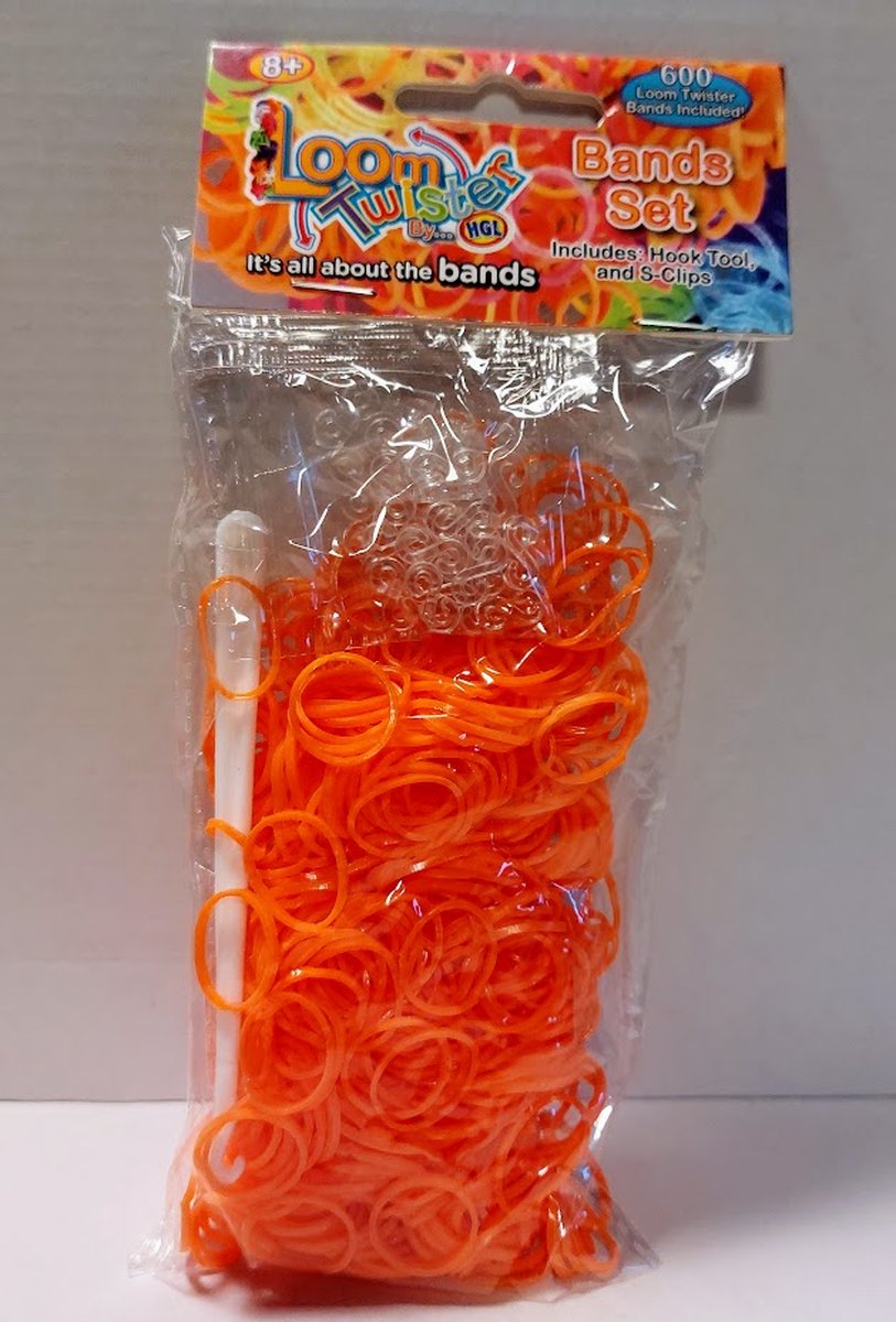 Loom Twister Loombandjes Junior Rubber neon oranje 603-delig