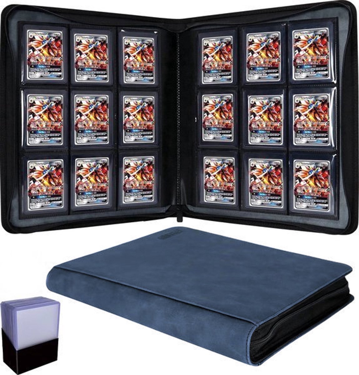 LotaHome - Toploader Binder - Verzamelmap - Inclusief 25 Toploaders - Ruimte voor 252 Speelkaarten - XXL formaat - 9 Pocket Verzamelmap - Verzamelmap voor kaarten met Rits - Trading Kaarten - Pokemon Kaarten - Album voor Kaarten - Blauw - 3X4