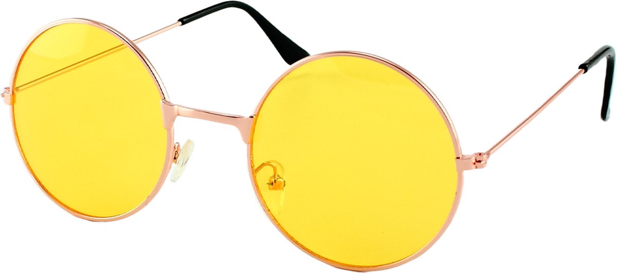 LOUD AND CLEAR® - Ronde Hippie Bril - John Lennon - Gabber Zonnebril - Goud - Gele Glazen - Ronde bril - Gabber Bril