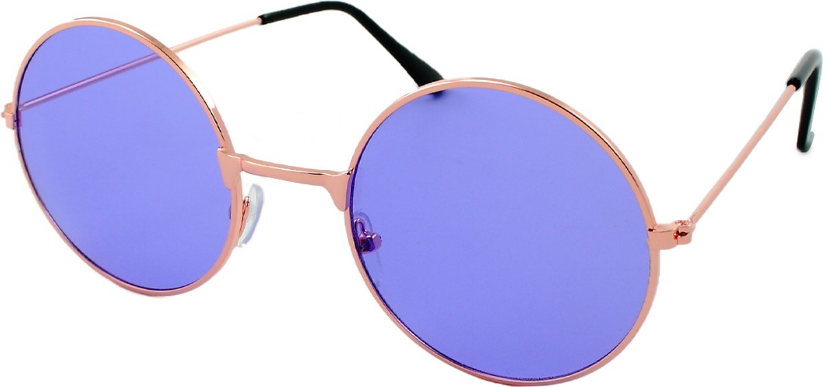 LOUD AND CLEAR® - Ronde Hippie Bril - John Lennon - Gabber Zonnebril - Goud - Paarse Glazen - Ronde bril - Gabber Bril