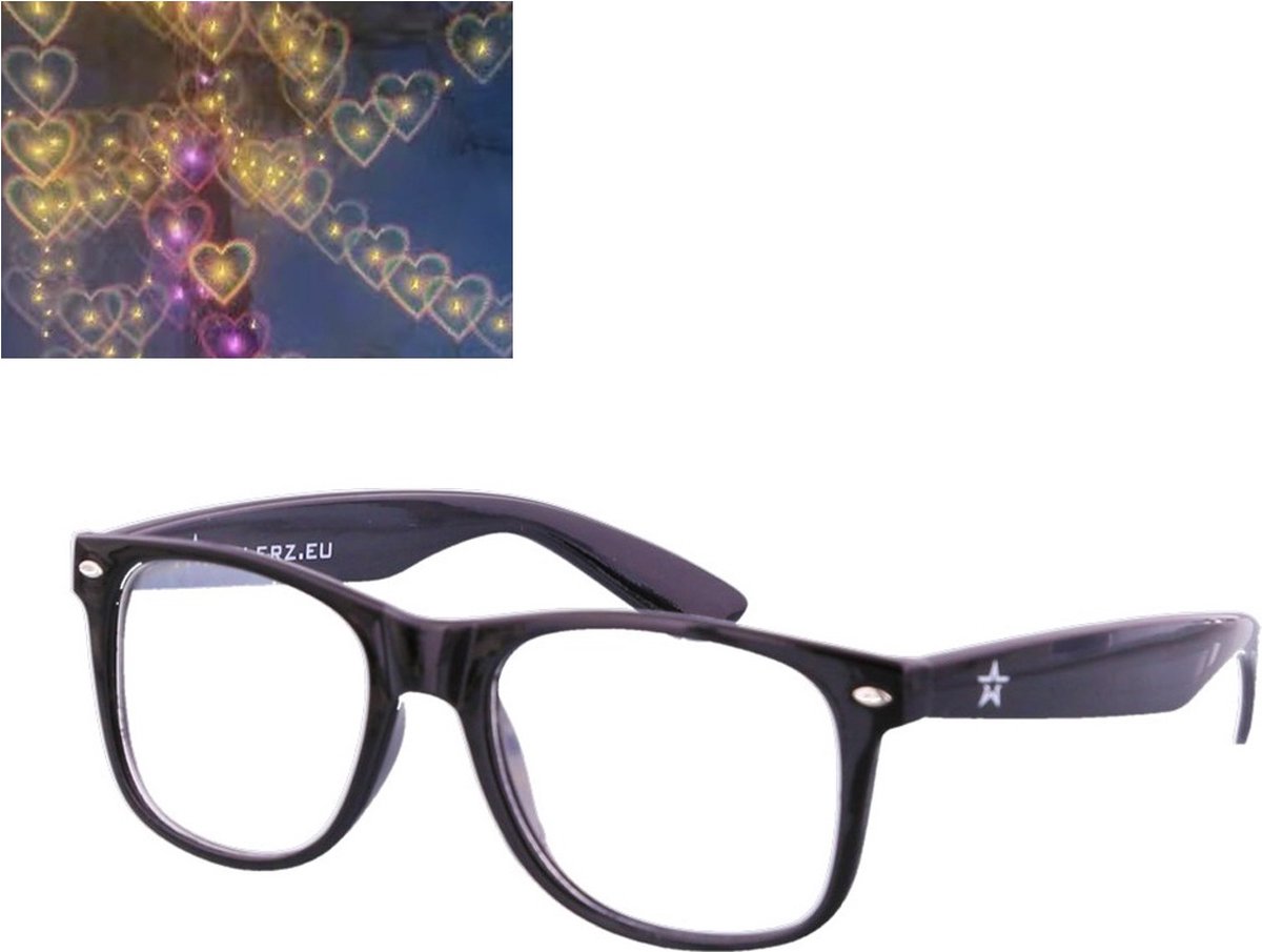 LOUD AND CLEAR® - Spacebril Hartjes - Hartjes Space Bril - Festival Bril - Zwart