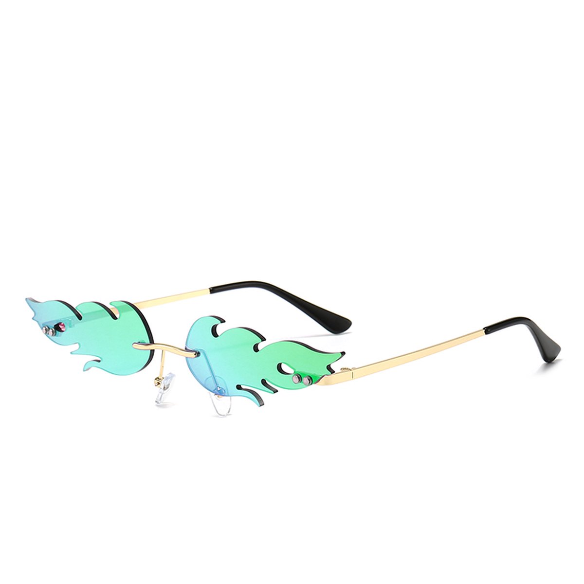 LOUD AND CLEAR® - Vlammen Zonnebril - Goud - Groen Blauw - Vlammen Bril - Vuur Bril - Festival Bril