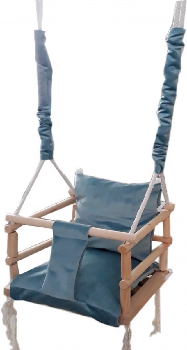 Luxe houten 3 in 1 blauwe meegroei baby schommel en kinder schommel – Baby swing – Schommel die meegroeit met je kindje - Schommelstoel - Schommels - handgemaakt