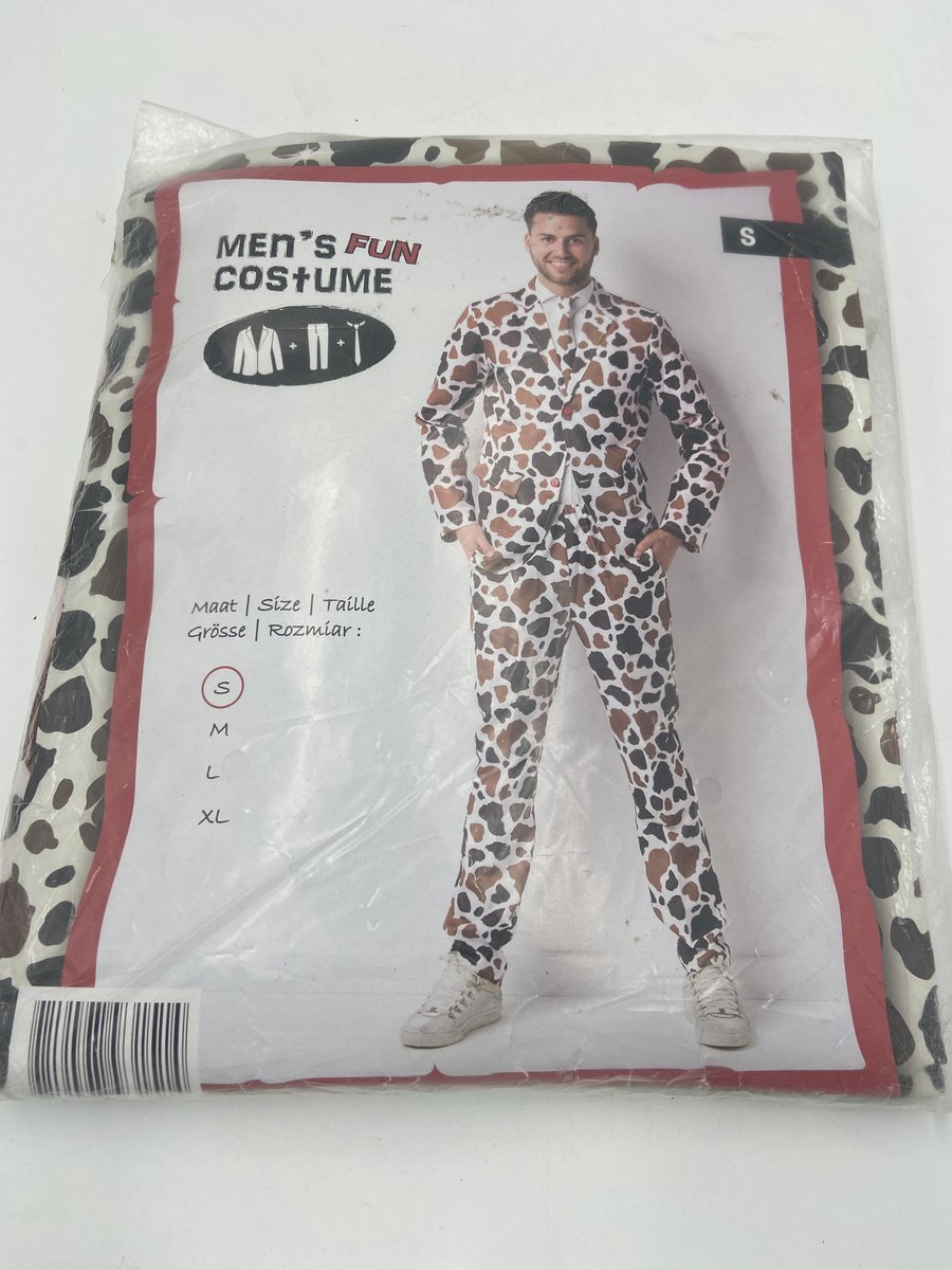 Fun Koeienprint Power Kostuum– Blazer, Broek & Stropdas Set – Maat S