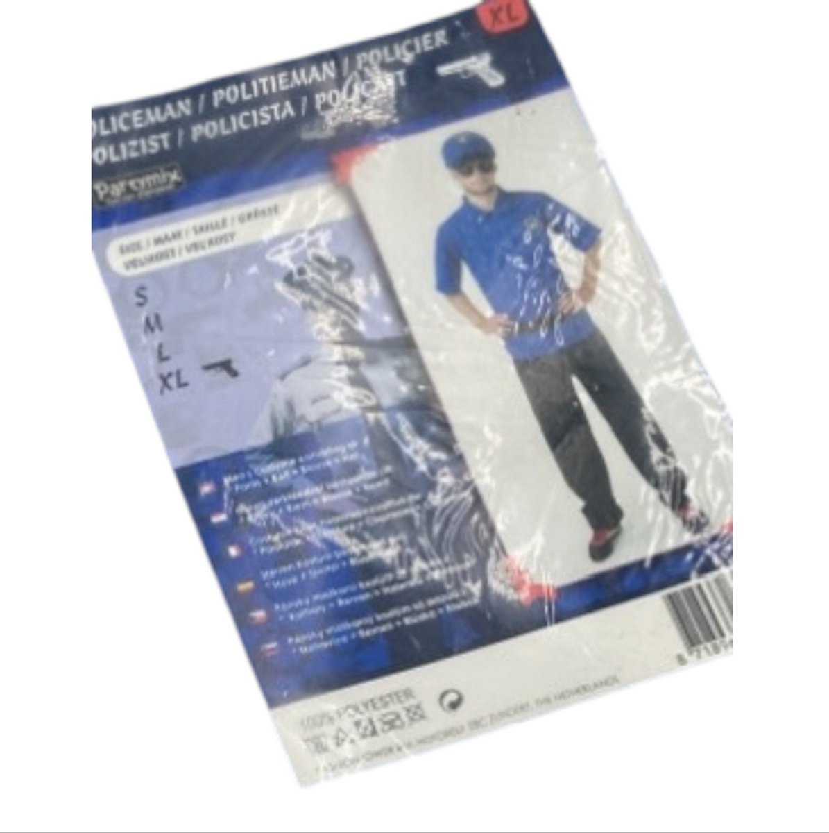 Heren Politieman Verkleedkostuum – Blauw Shirt, Zwarte Broek, Riem & Pet – Maat L