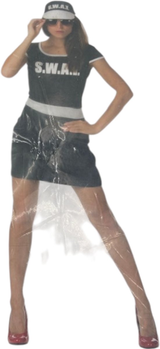 SWAT Verkleedkostuum – Zwart Jurkje met SWAT-Opdruk & Bijpassende Pet – Maat M