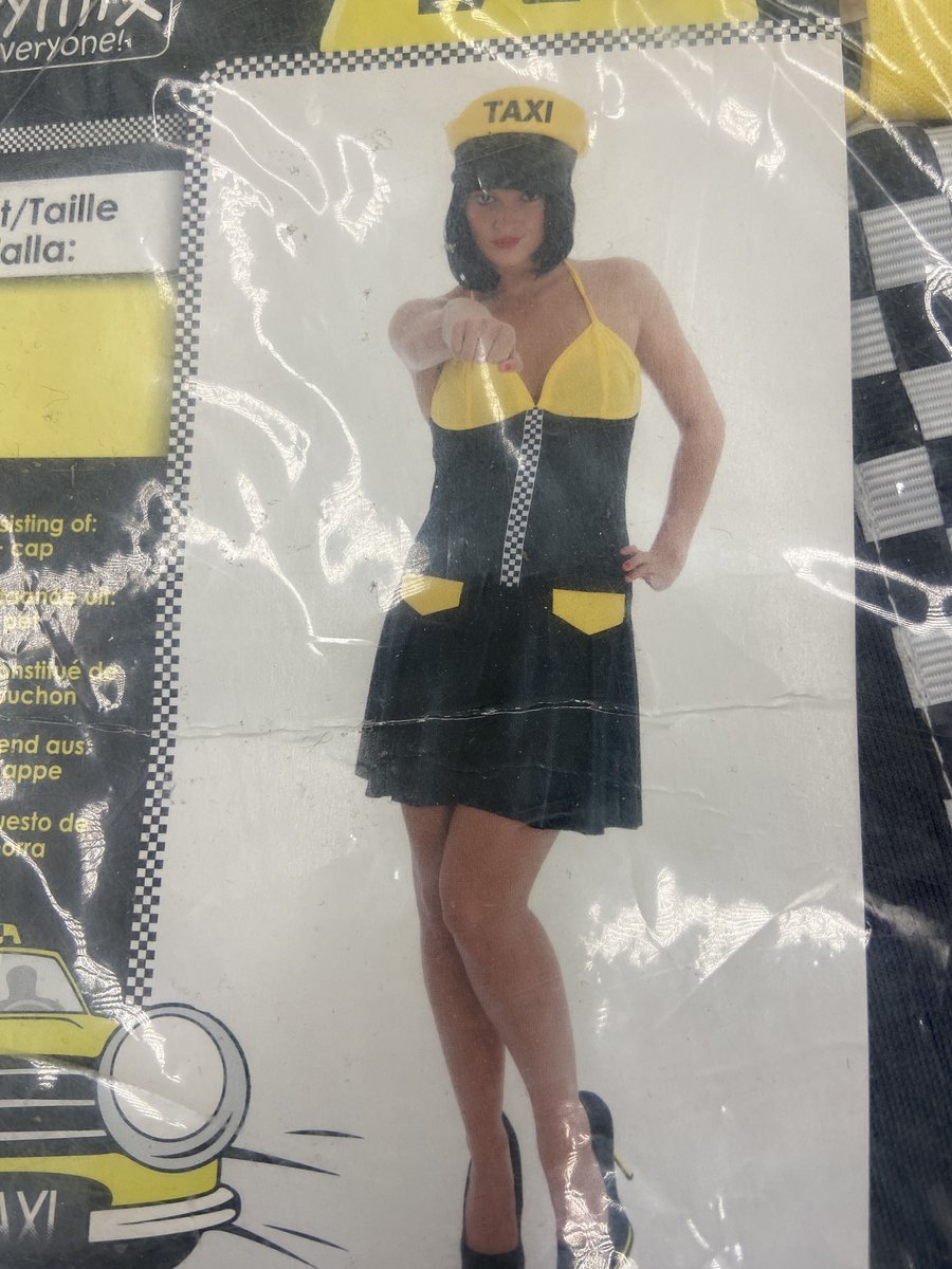 Taxi Chauffeur Kostuum Dames – Zwart/Geel Jurkje met Bijpassende Pet – Maat S – Verkleedset voor Carnaval & Themafeest