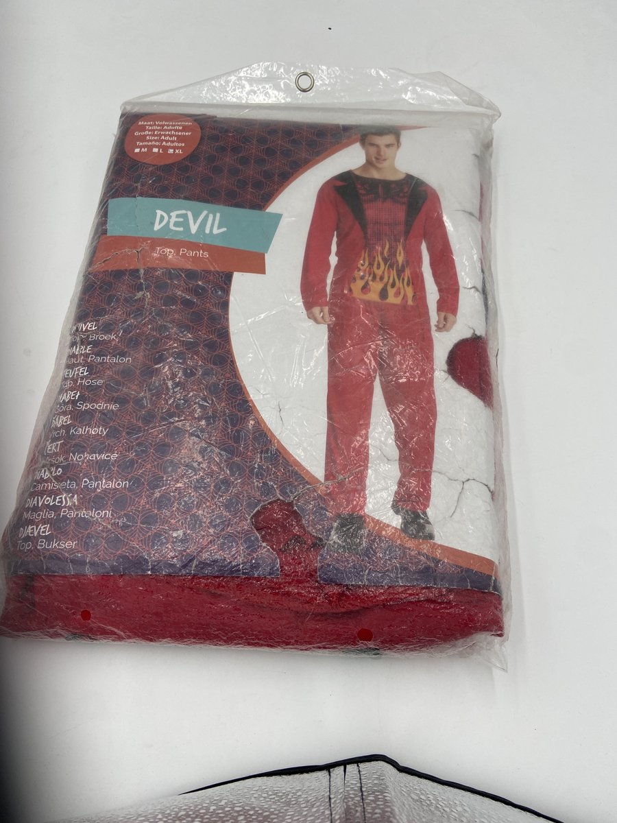 Vurig Duivel Verkleedkostuum Heren – Rood Topje met Vlammenprint & Broek – Maat L
