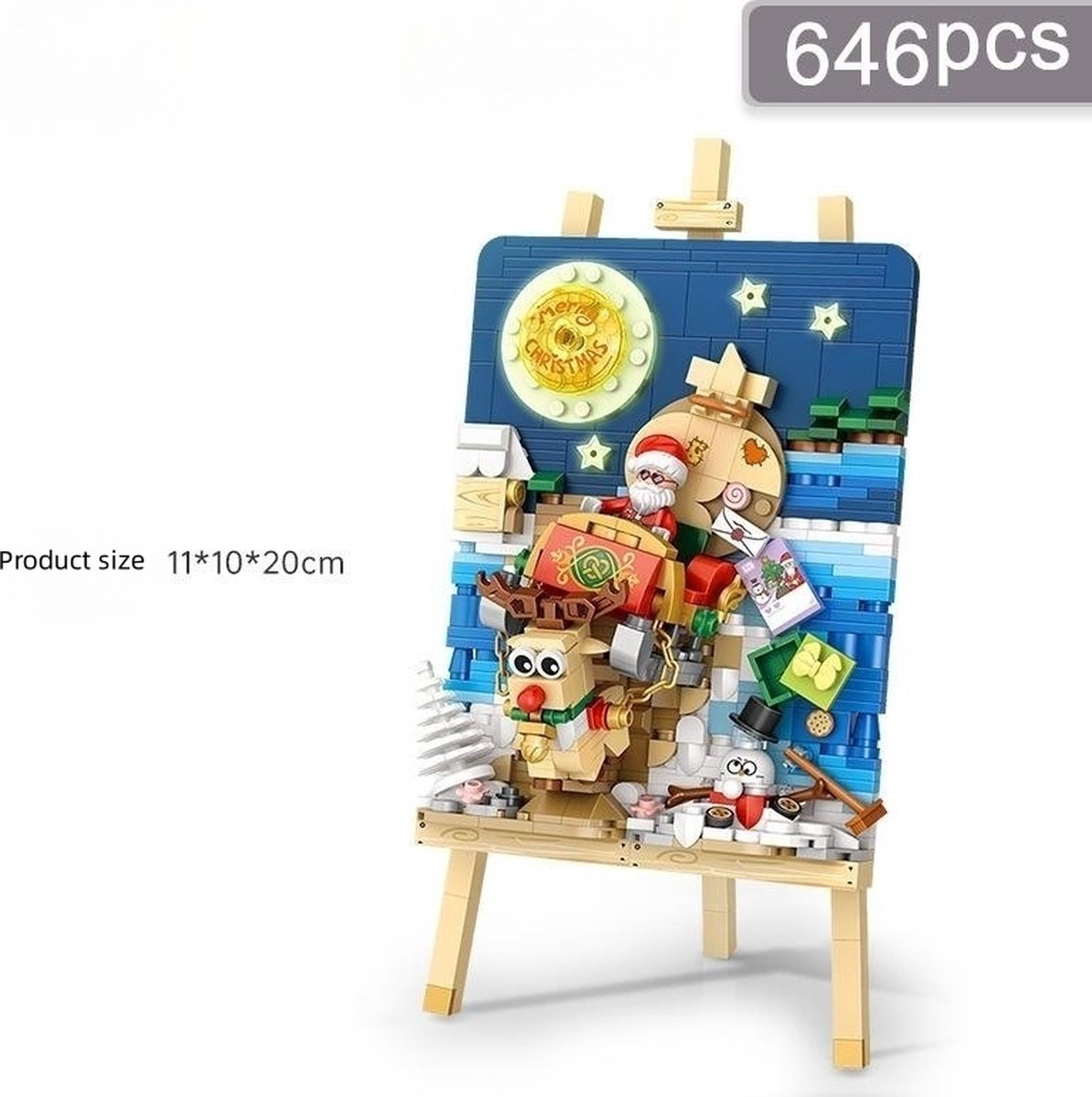 LOZ-Brickkies®, Kerstschilderij met Rudolf het Rendier, Bouwpakket, Bouwset, 646 bouwblokjes, Nr: 1282