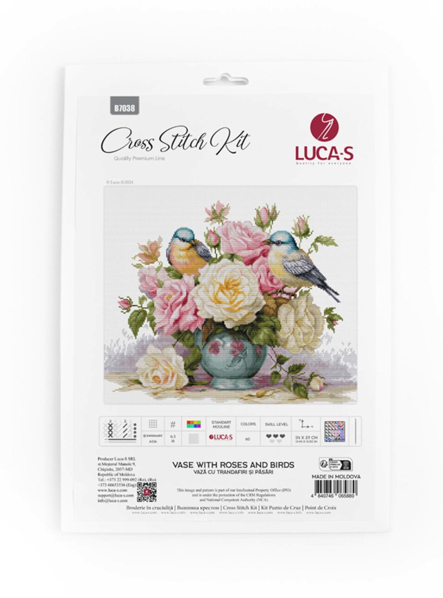 Borduurpakket Luca-S - Vase with Roses and Birds - Vaas met rozen en vogels - B7038