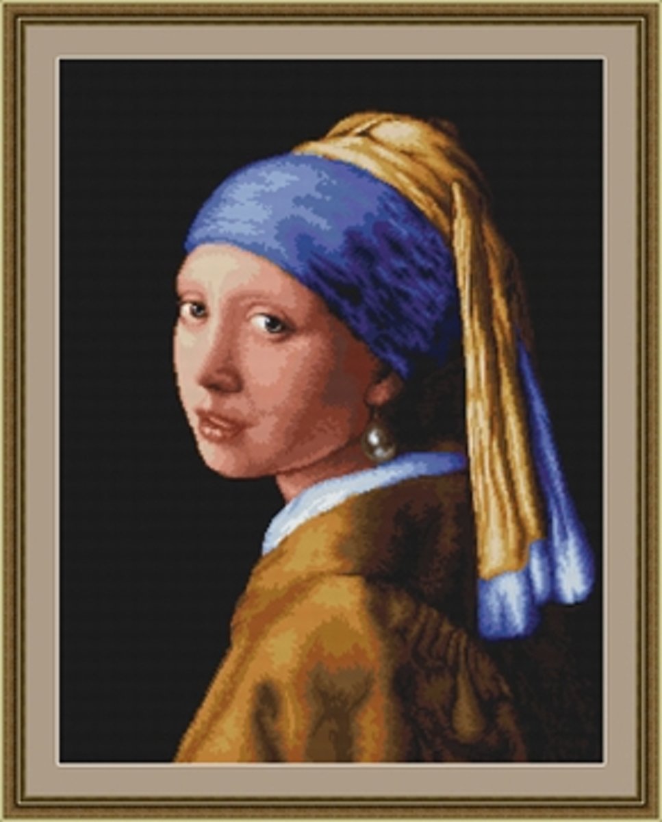 Borduurpakket meisje met de parel Johannes Vermeer  van Luca-s g467  in Halve kruissteek
