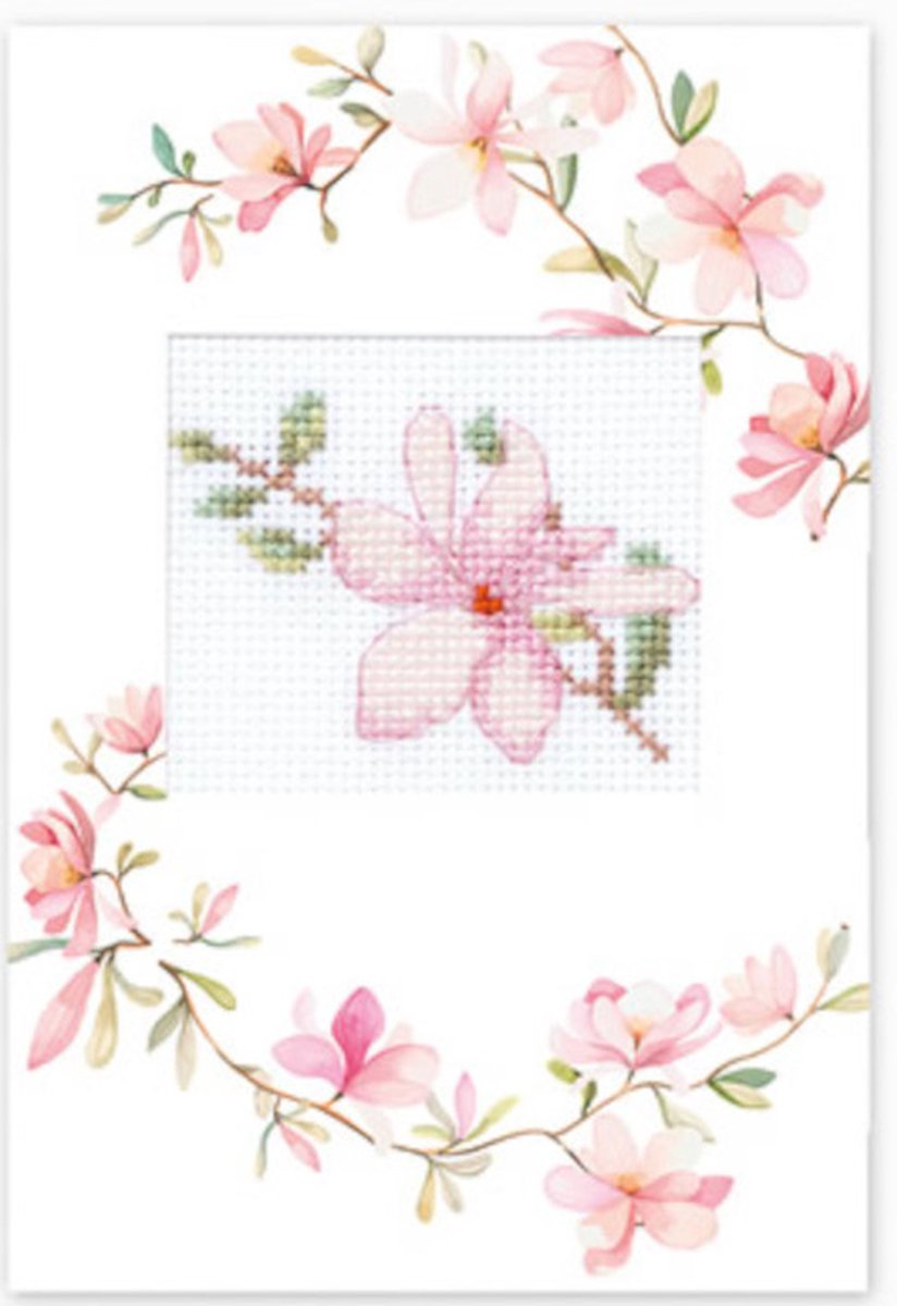 Luca-S Pink Flower wenskaart borduren SP-85