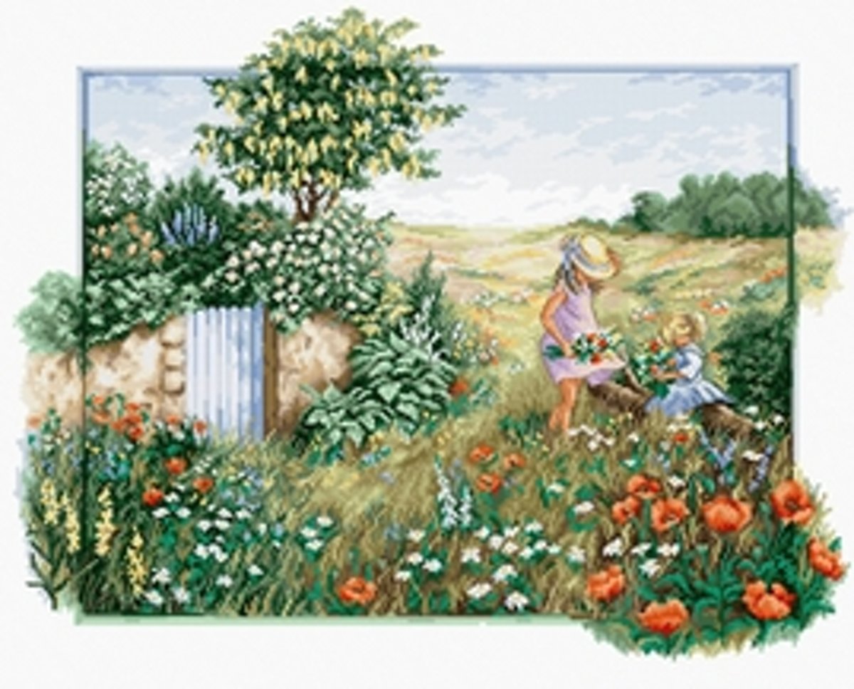 Luca-s Borduurpakket Landscape with poppies - landschap met bloemen om te borduren bu4013