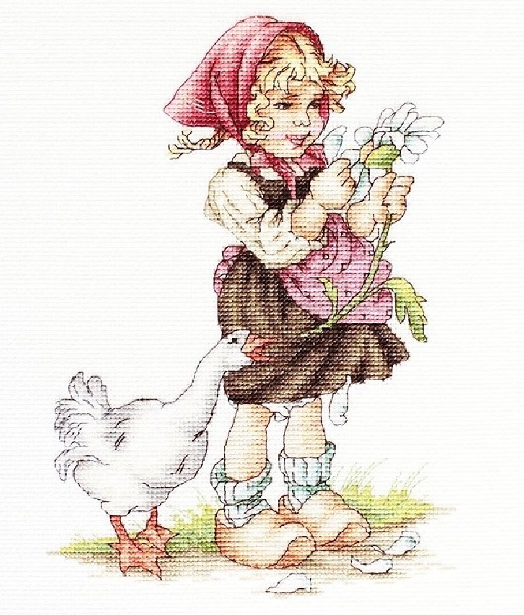 borduurpakket Girl with Goose - LUCA-S