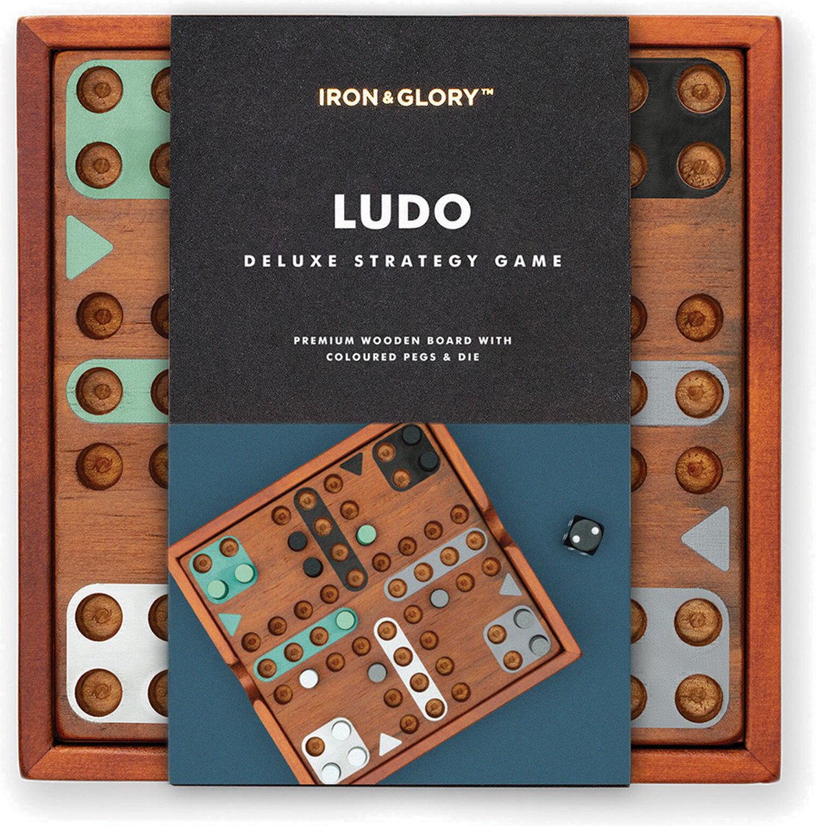 Iron & Glory Ludo bordspel, houten spel, leuk mannenkado