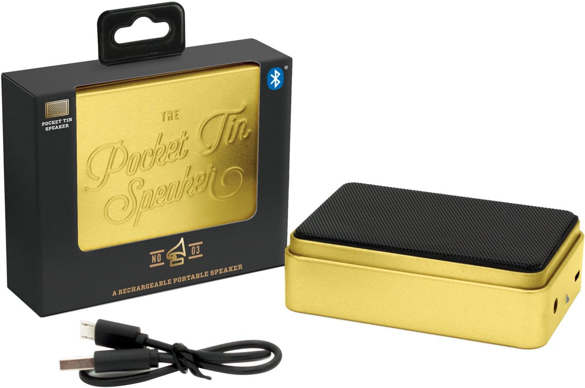 Luckies - Draagbare Pocket speaker in tinnenblikje goud