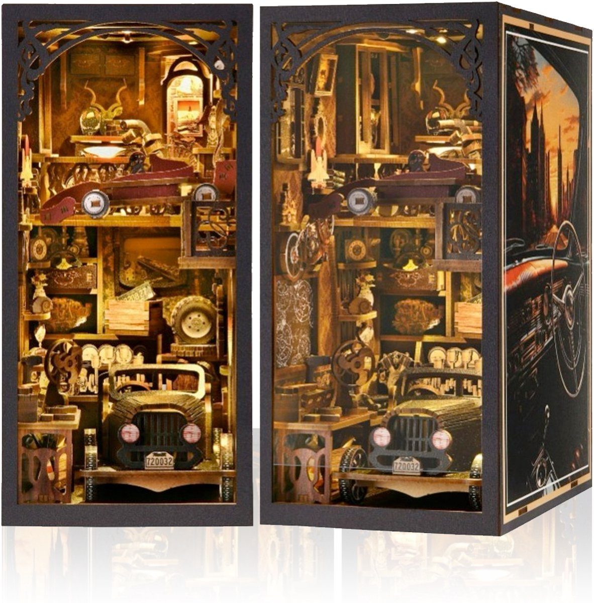 DIY Book Nook Kit-3D puzzle-Modelbouw houten bouwset-Automobiel Museum miniatuur huis kits-Autoliefhebber DIY poppenhuis-Knutselsets voor volwassenen-Verjaardagscadeau Kerstmis-