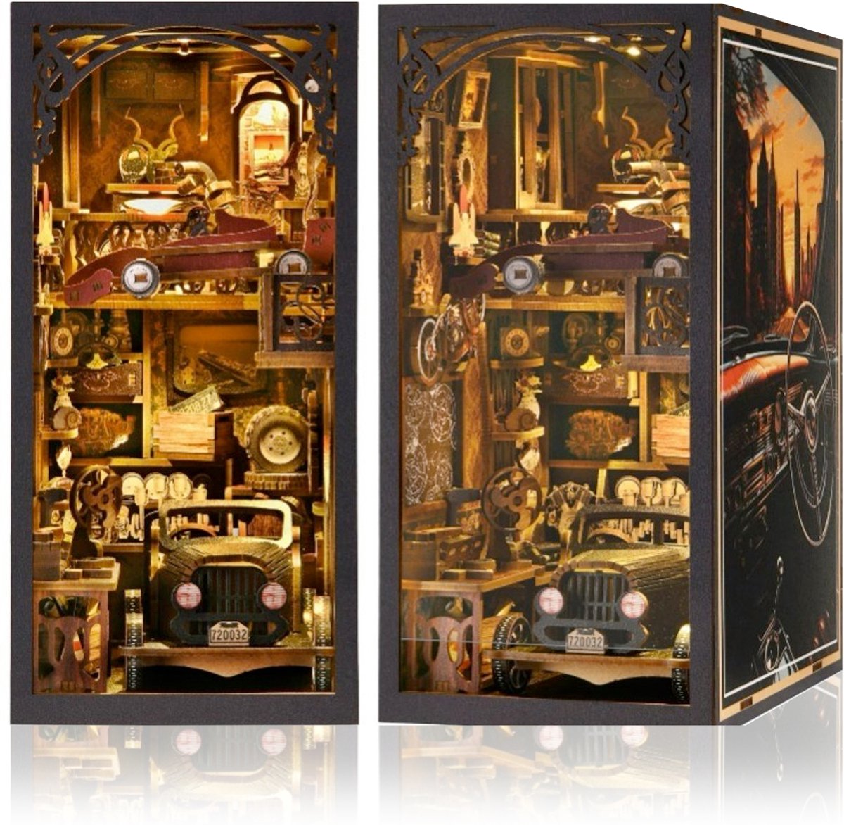 DIY Book Nook Kit-Autoliefhebber DIY poppenhuis-Met led en stofkap-3D puzzle-Automobiel Museum miniatuur huis kits-Modelbouw houten bouwset-Knutselsets voor volwassenen-Verjaardagscadeau Kerstmis