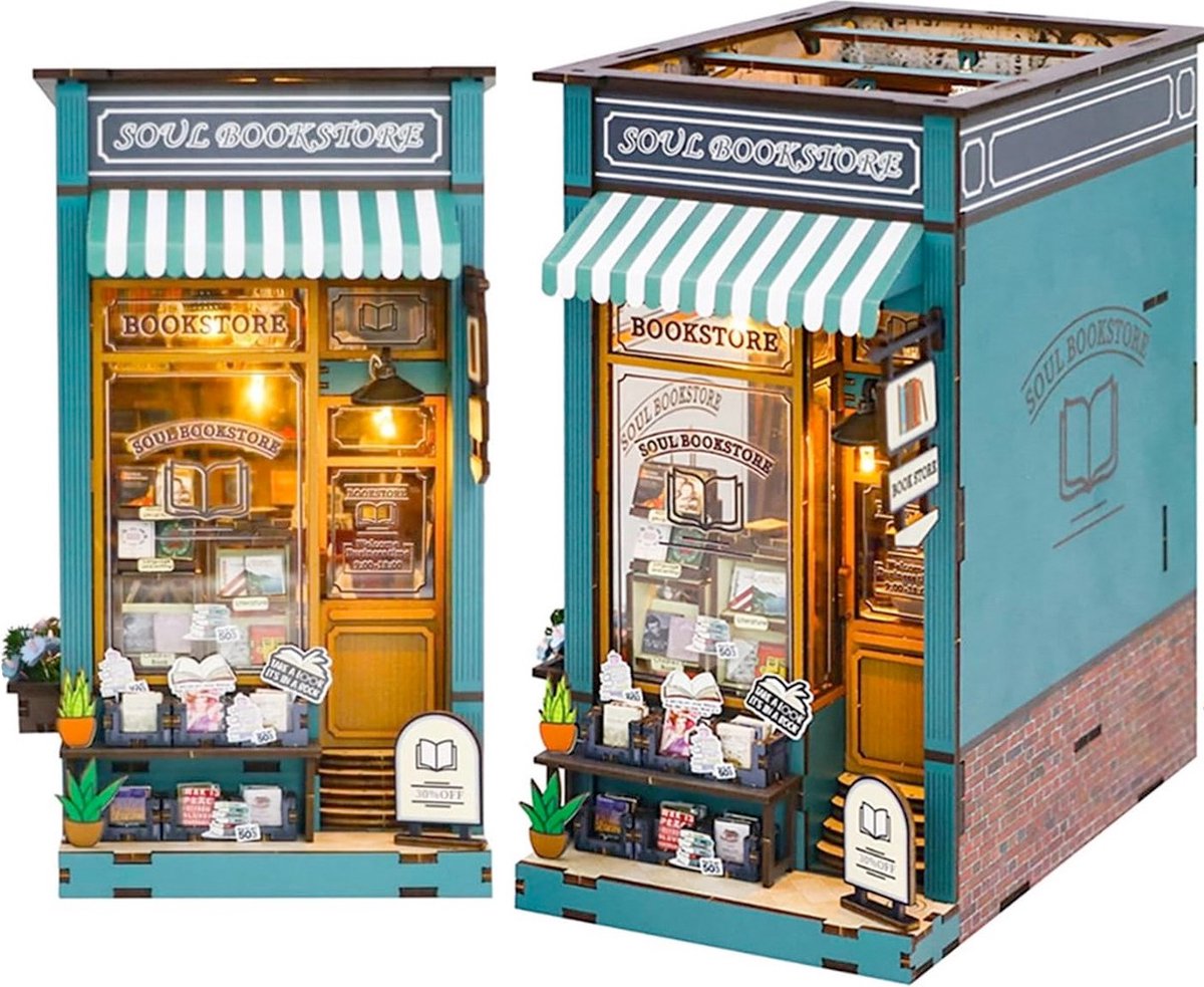 DIY Book Nook Kit -houten modelbouw- ziel boekhandel-lichteffecten-Miniatuurhuis- Boekenplank- Insert Decor- Miniatuur Poppenhuis Model Kit voor Kinderen Volwassenen Gift Onsale!