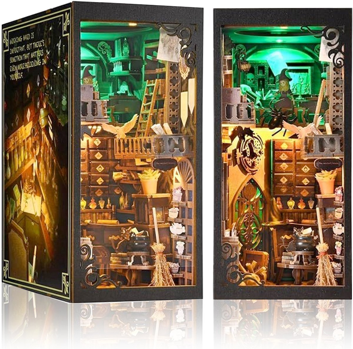 DIY Book Nook Poppenhuizen Kit-3D puzzel boekensteunen van hout-Magische apotheek-DIY miniatuur huiskit met LED-licht-Magie Thema-modelbouwsets voor volwassenen om te bouwen