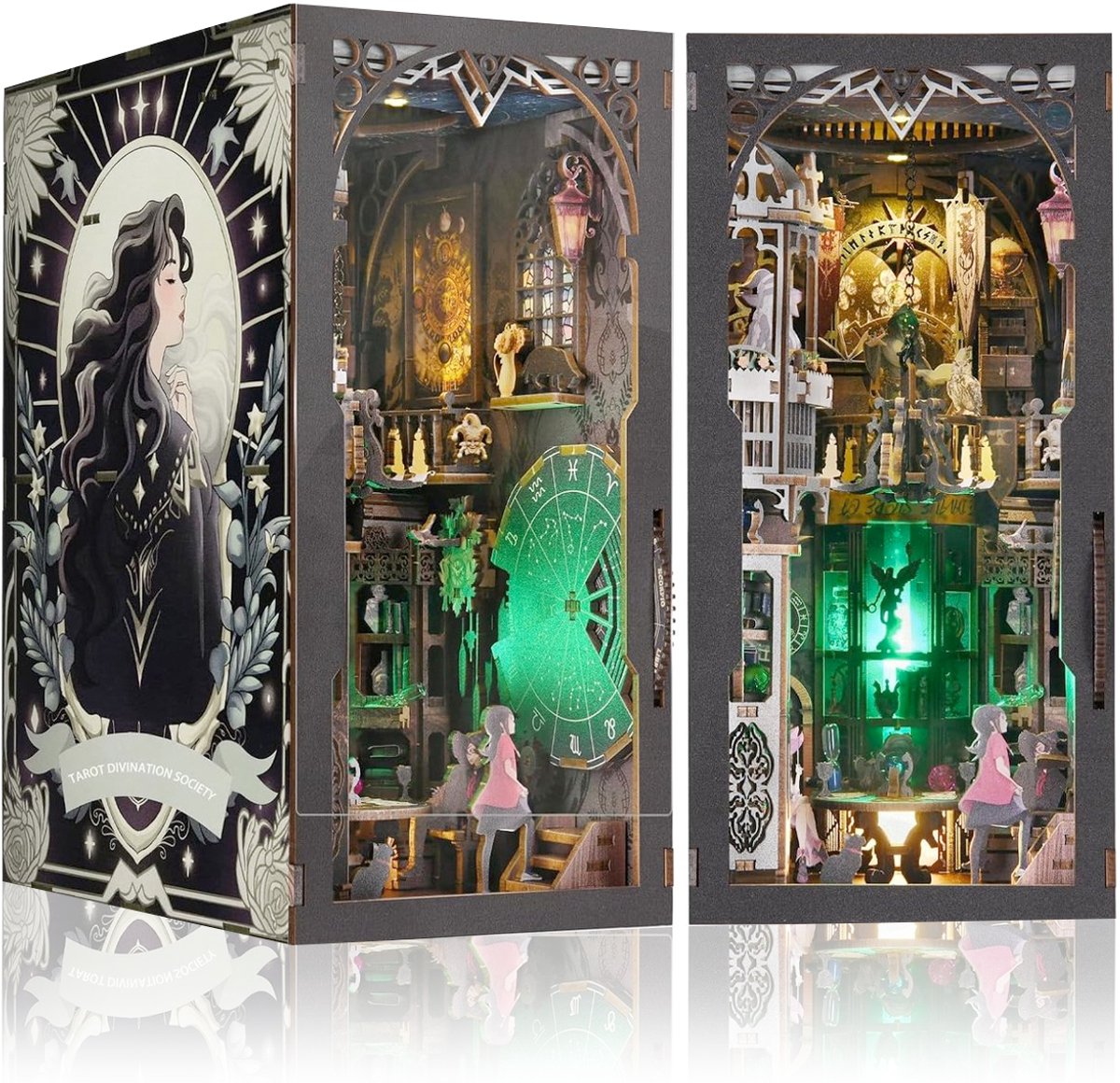 DIY Book Nook Poppenhuizen Kit-3D puzzel boekensteunen van hout-Tarot waarzeggerij-DIY miniatuur huiskit met LED-licht-Magie Thema-modelbouwsets voor volwassenen om te bouwen