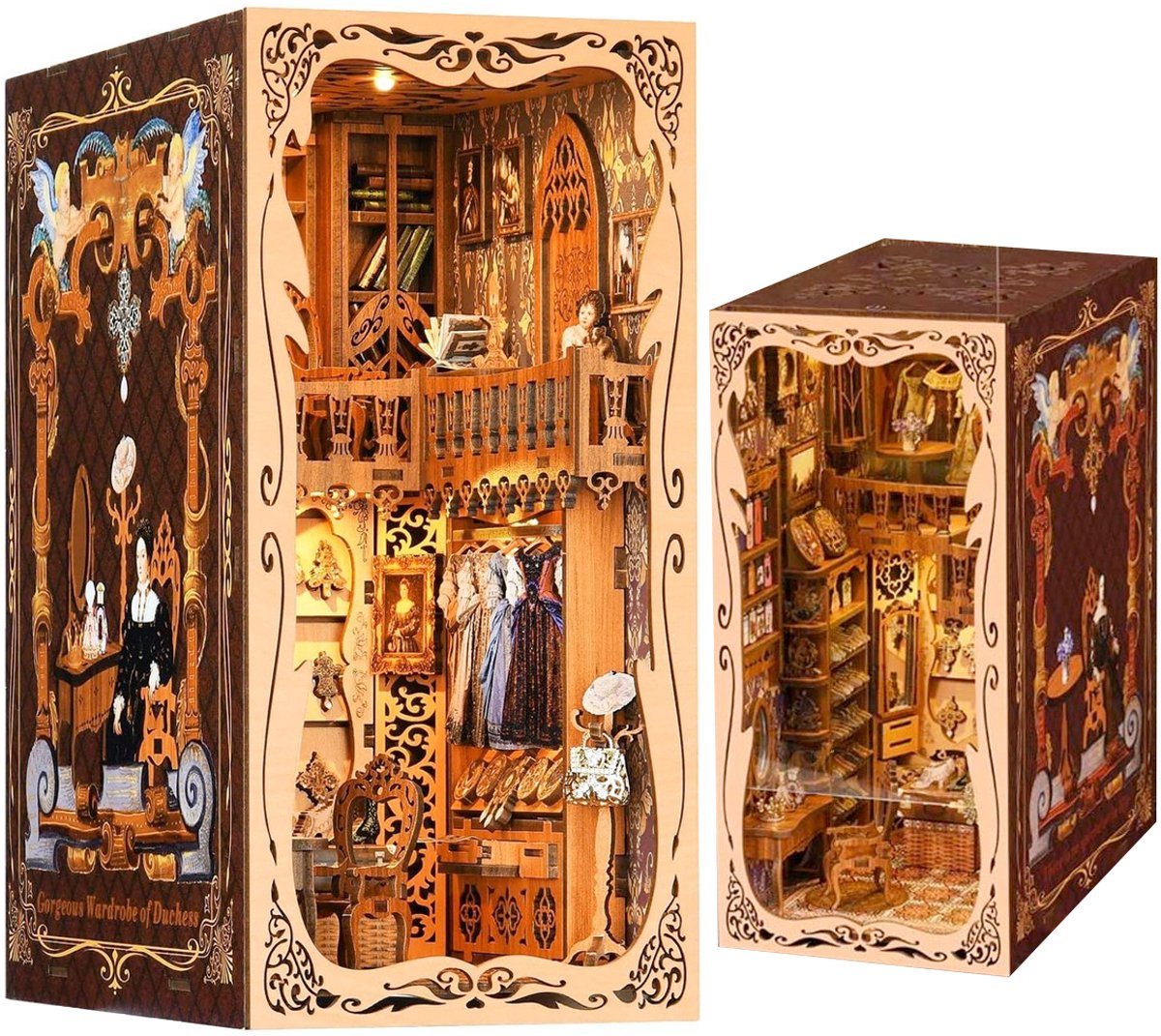DIY Book Nook Poppenhuizen Kit-3D puzzel boekensteunen van hout-The Duchesss Wardrobe-DIY miniatuur huiskit met LED-licht-modelbouwsets voor volwassenen om te bouwen