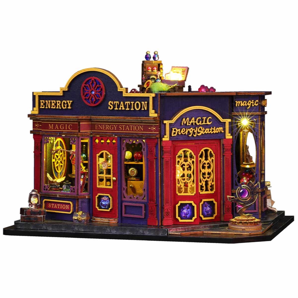 Miniatuur Bouwpakket-Magische energiecentrale-Met LED-Magische stijl-Open-close frame-hoge bedienbaarheid-DIY poppenhuis-3D Houten Modelbouw-Knutselsets voor volwassenen-Verjaardagscadeau Kerstmis