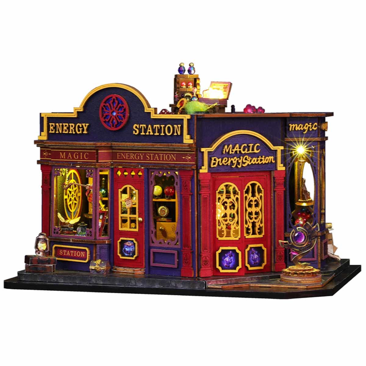 Miniatuur Bouwpakket-Magische energiecentrale-Met LED-Magische stijl-Open-close frame-hoge bedienbaarheid-DIY poppenhuis-3D Houten Modelbouw-Knutselsets voor volwassenen-Verjaardagscadeau Kerstmis