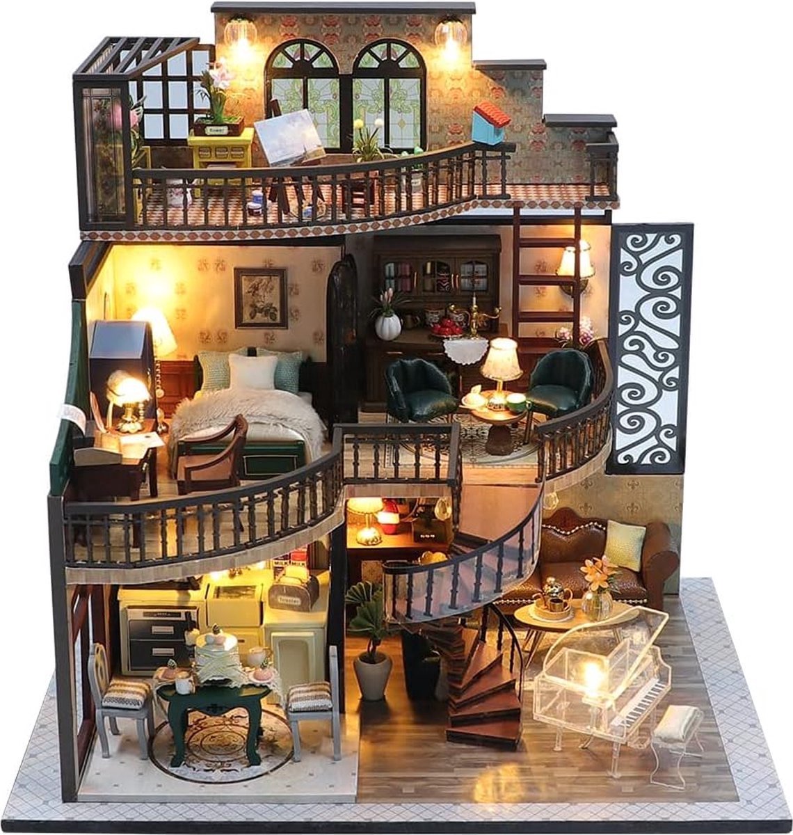 Premium Miniatuur XXL bouwpakket - houten modelbouw-Bouwpakket - Modelbouwpakket - DIY -   – incl. Led Licht- Voor Volwassenen (14+)